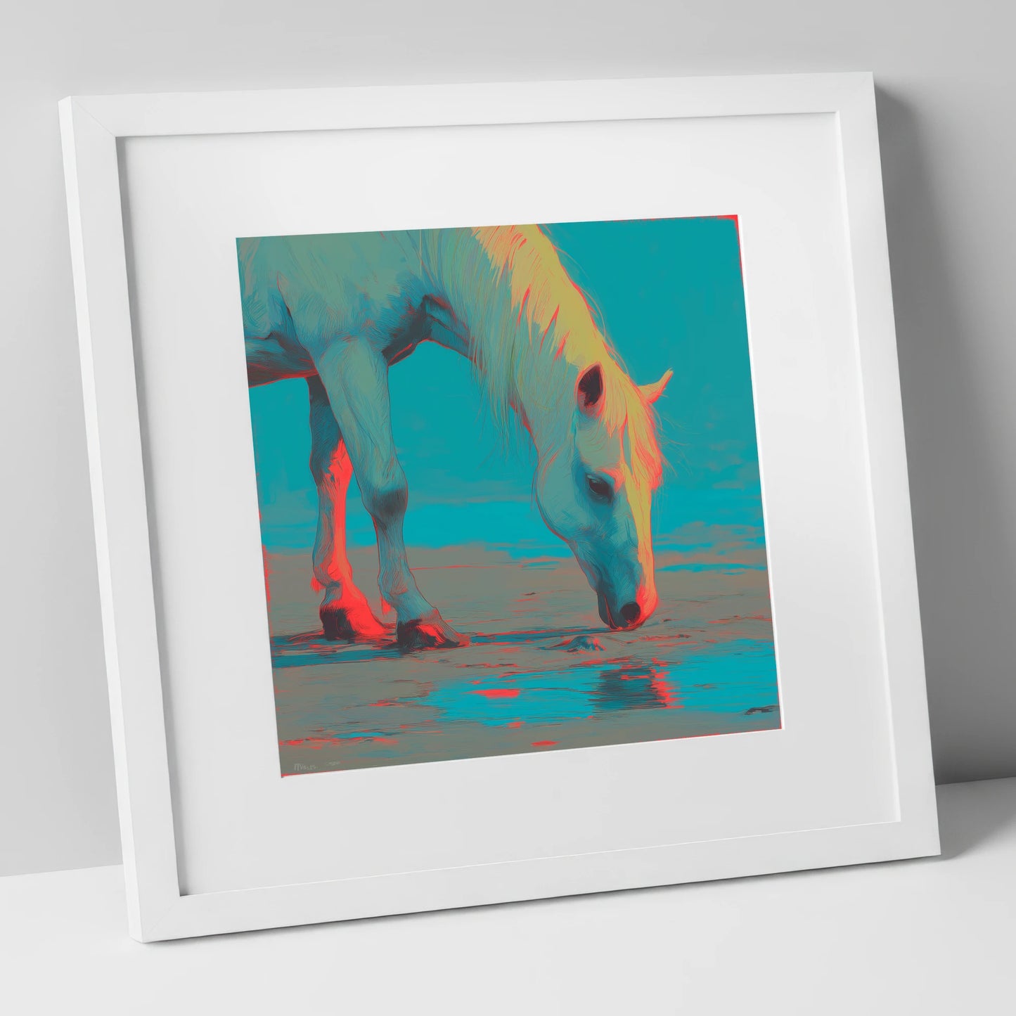 Electric Tide horse landscape art print in white frame