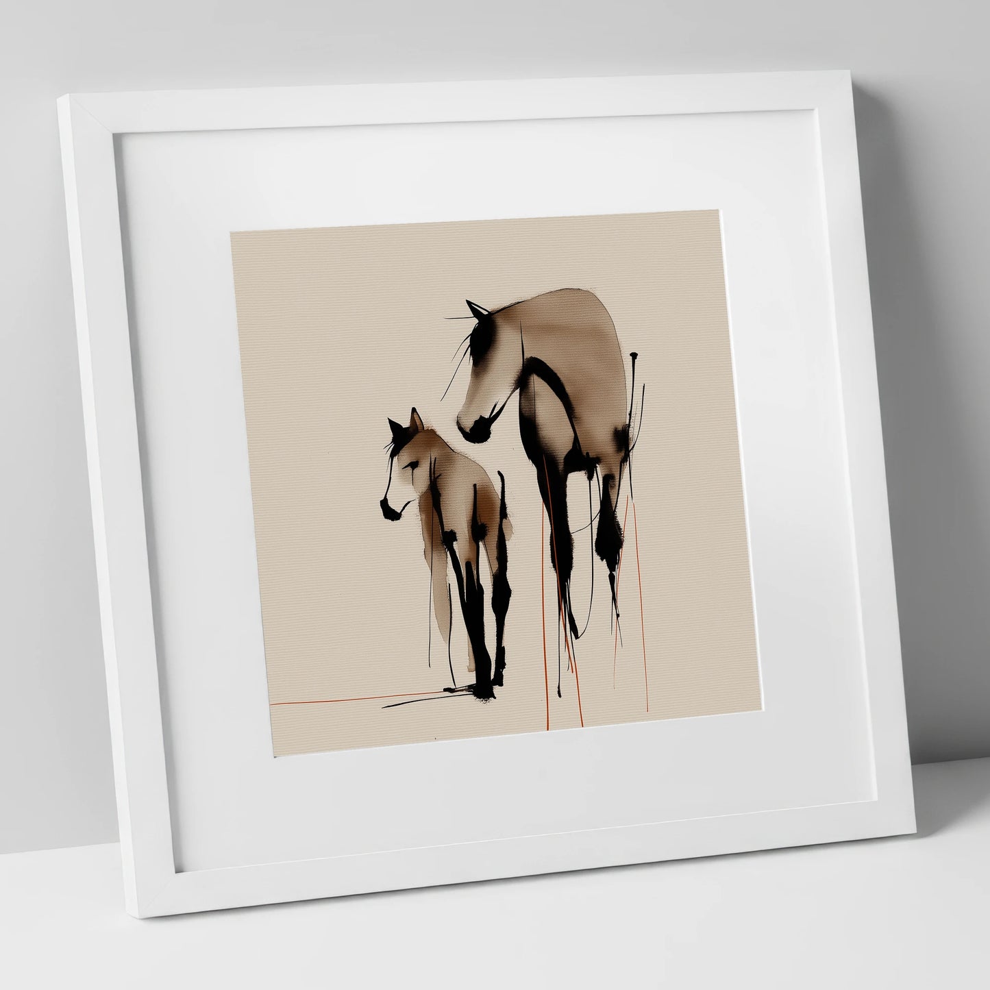 Quiet Devotion mare & foal art print in white frame