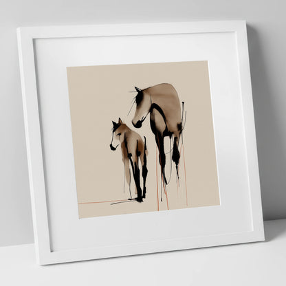 Quiet Devotion mare & foal art print in white frame