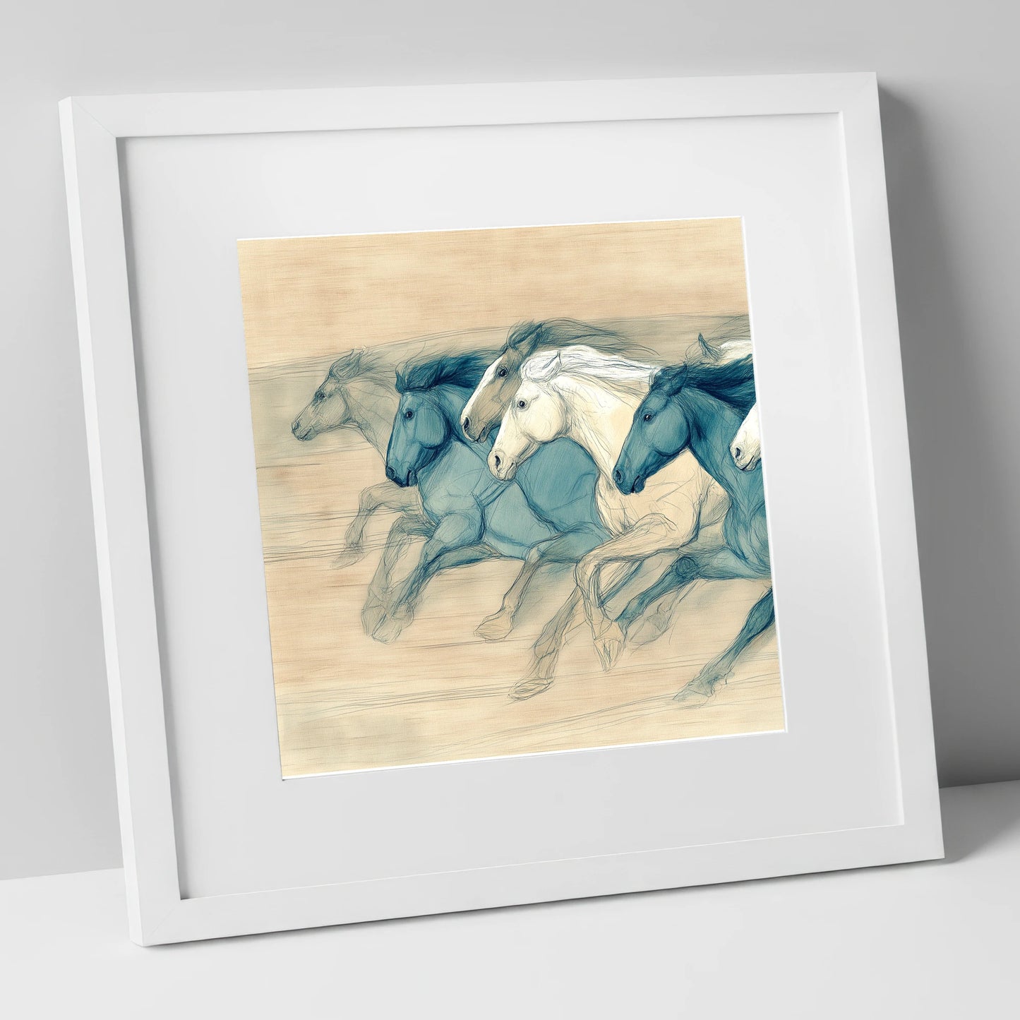 Rhythm of the Herd wild horses art print in white frame