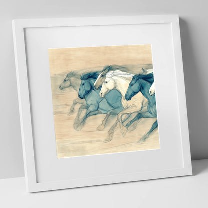 Rhythm of the Herd wild horses art print in white frame