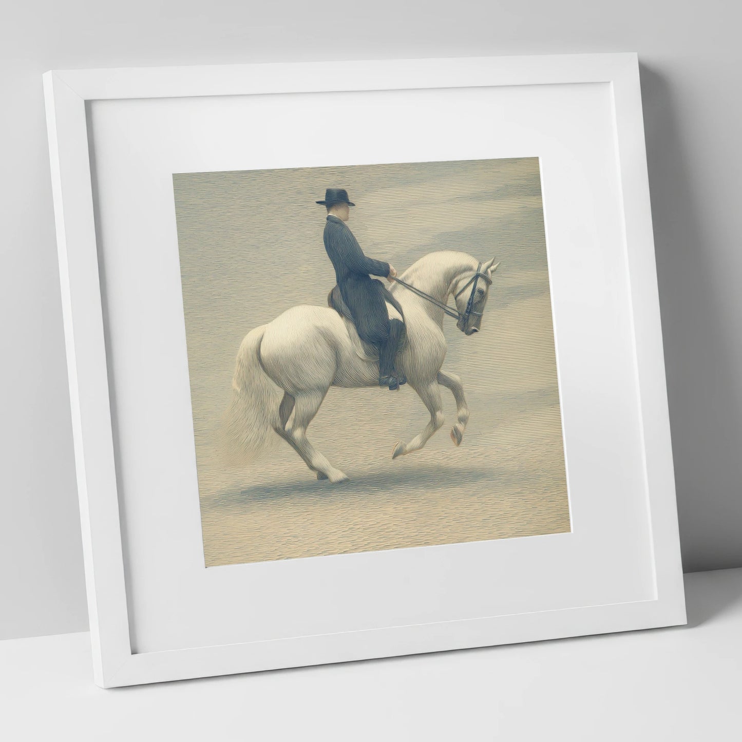 Classical Dressage Harmony dressage horse art print in white frame