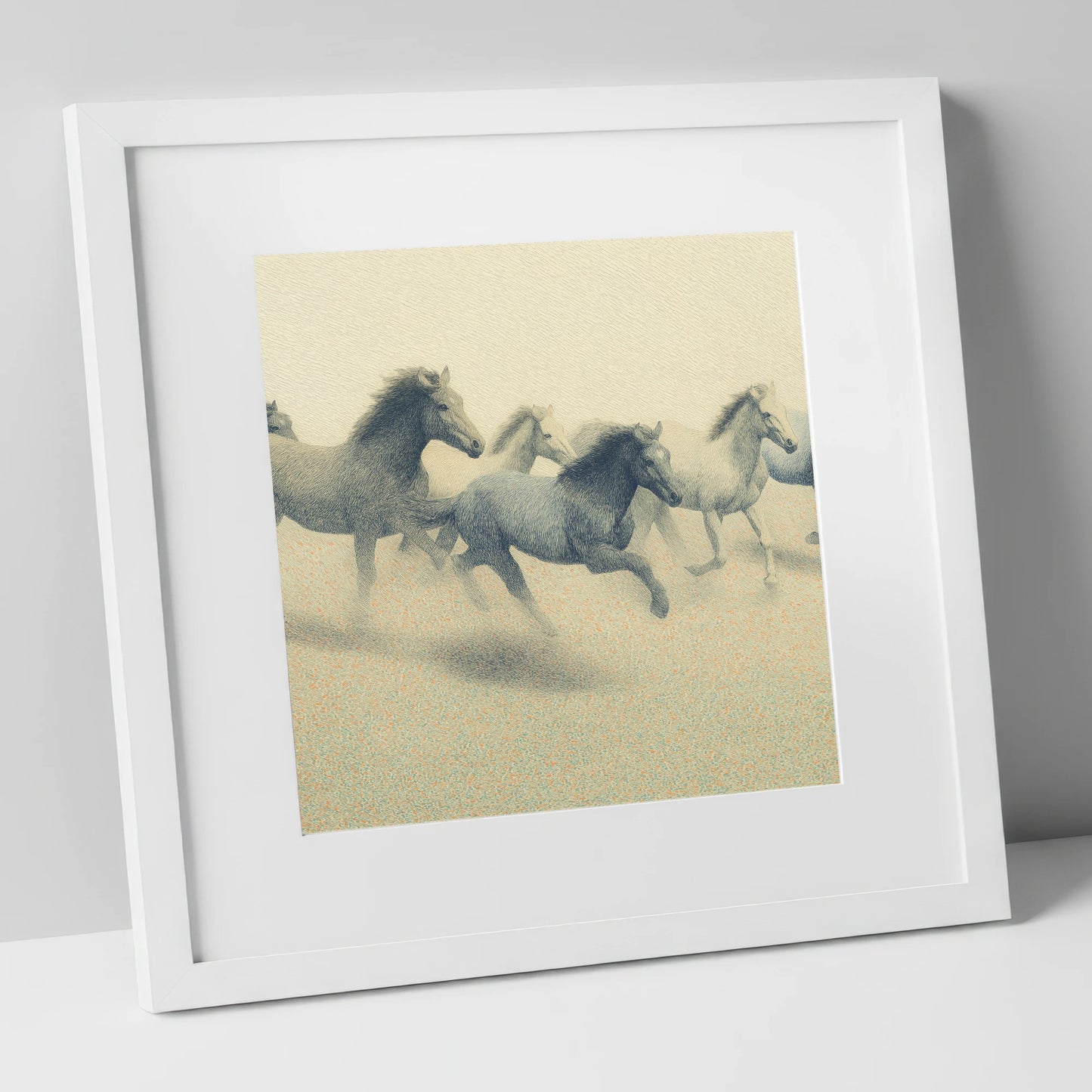 Rhythms of the Herd wild horses art print in white frame