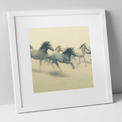 Rhythms of the Herd wild horses art print in white frame