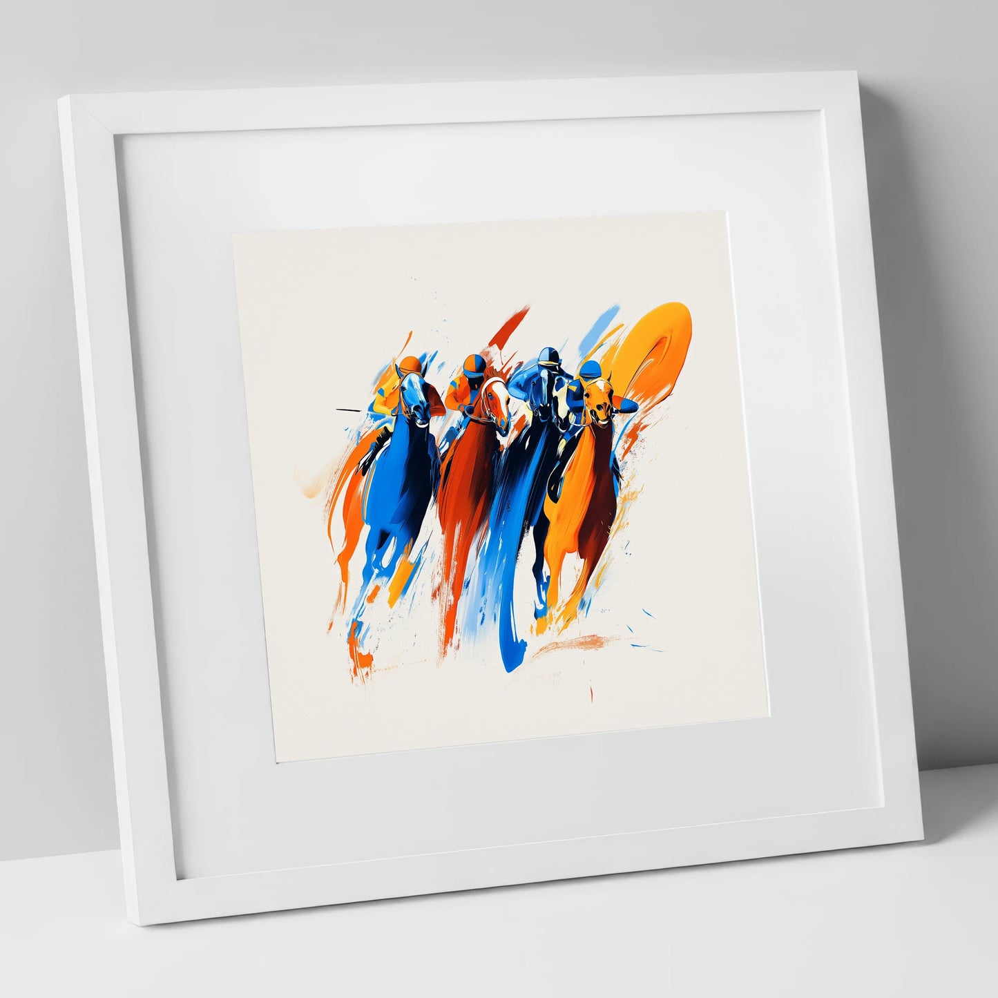 The Final Furlong racing horse art print in white frame