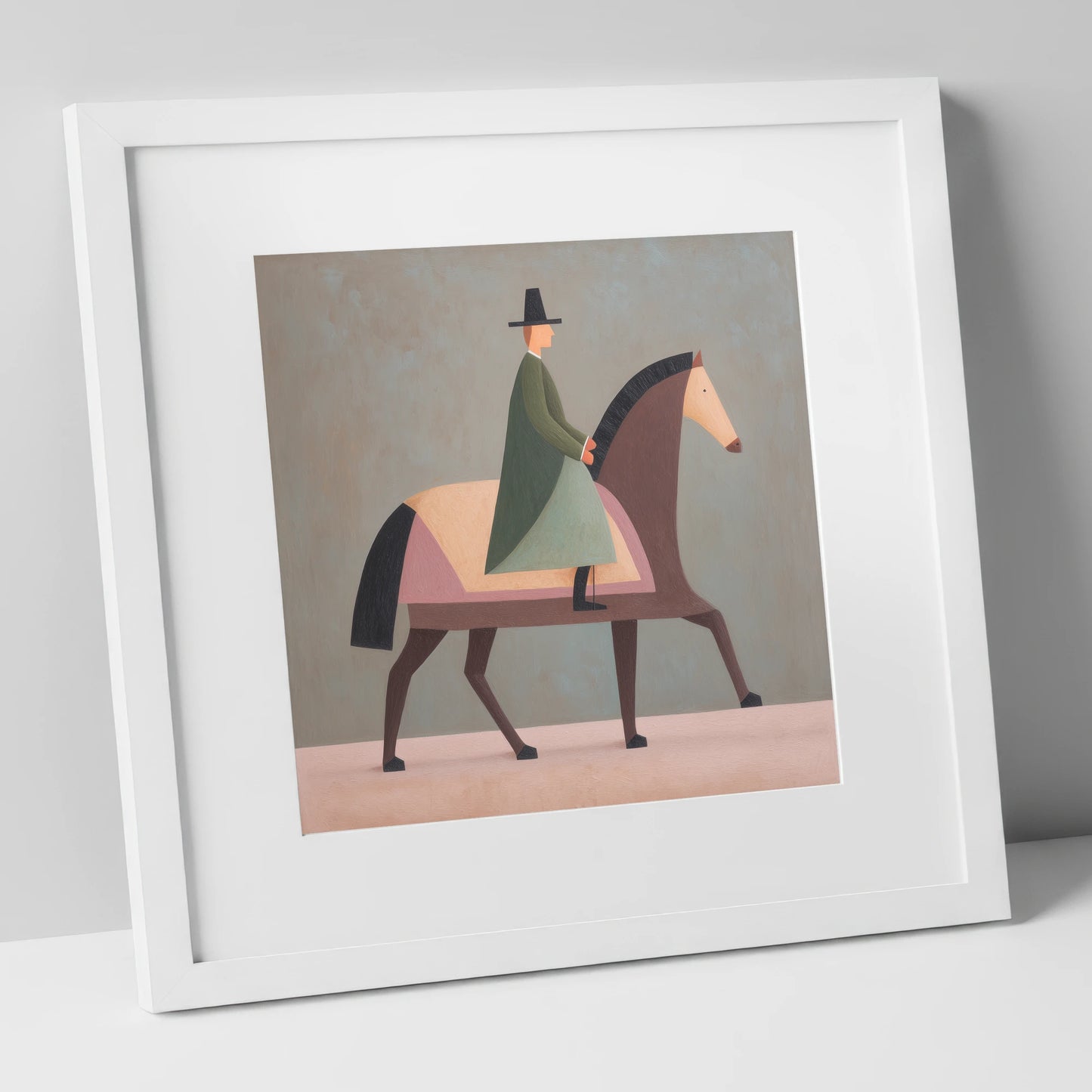 Structured Harmony dressage horse art print in white frame