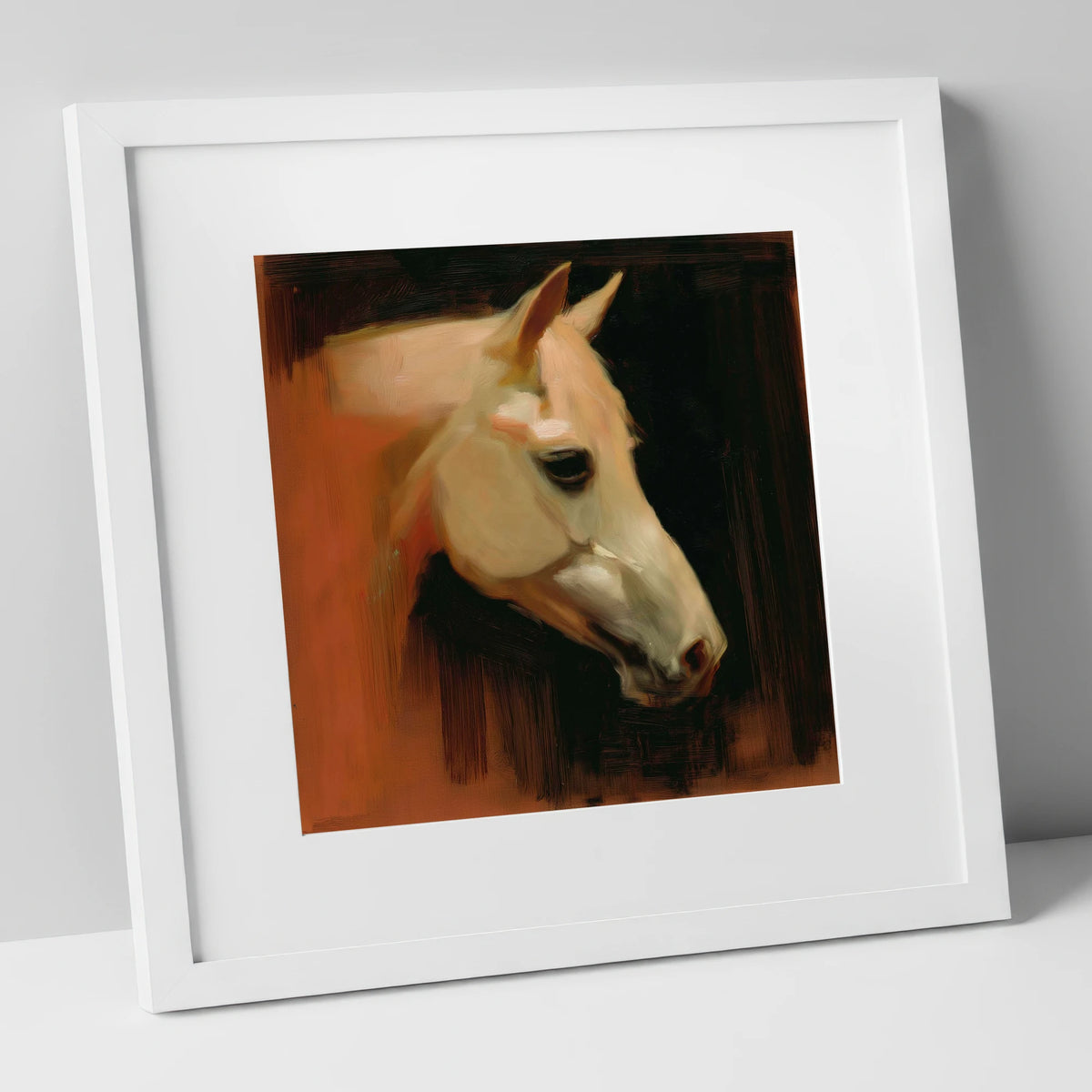 The Terracotta Portrait horse portrait art print in white frame