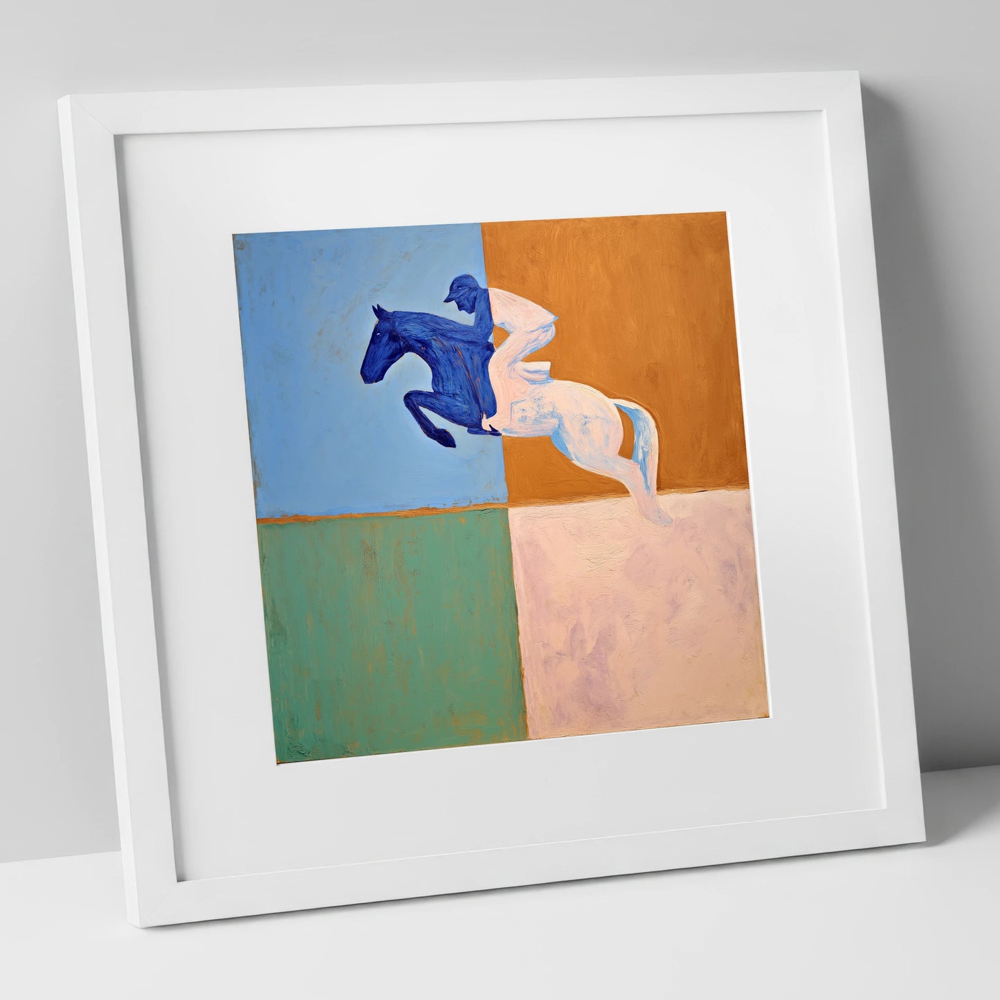 The Abstract Leap show jumping horse art print in white frame