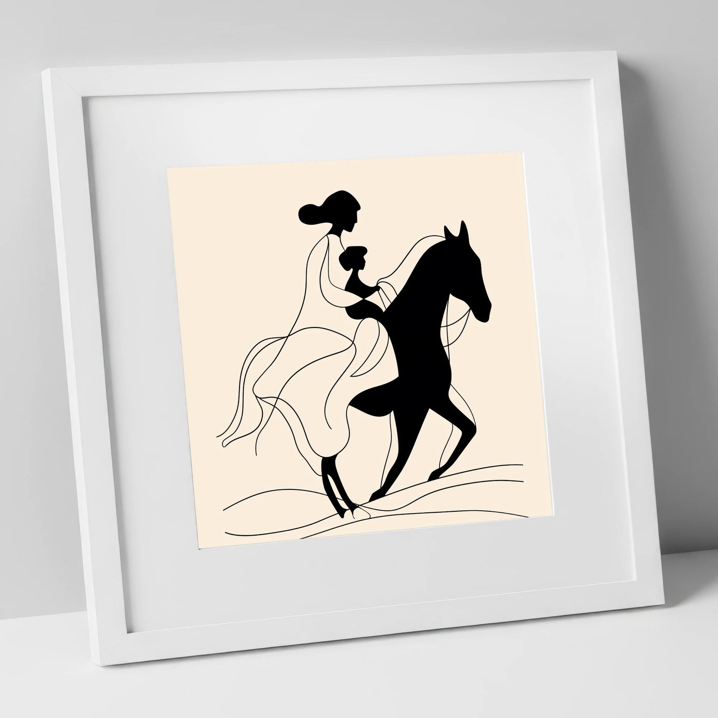 A Shared Journey horse & rider art print in white frame