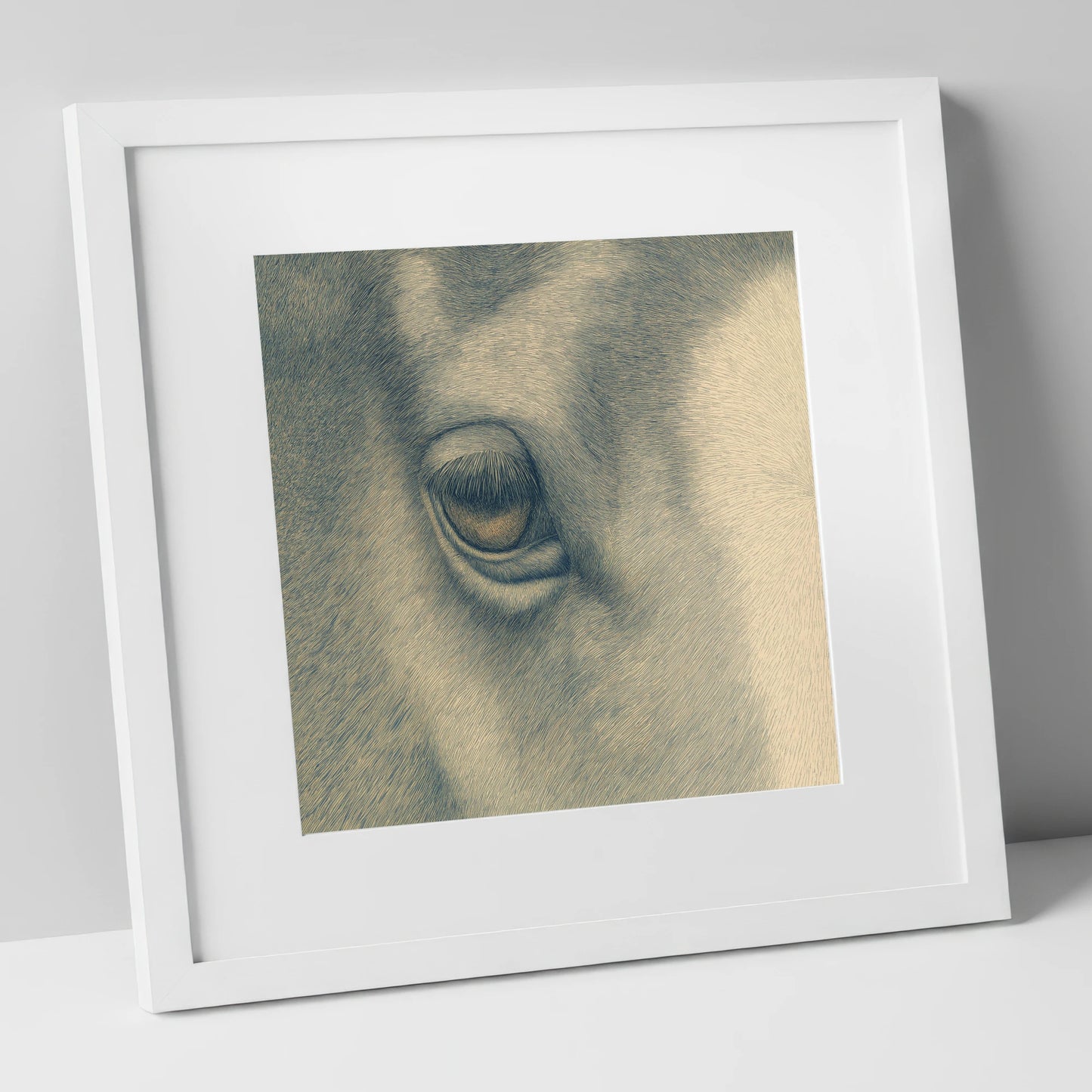 The Gentle Eye horse portrait art print in white frame