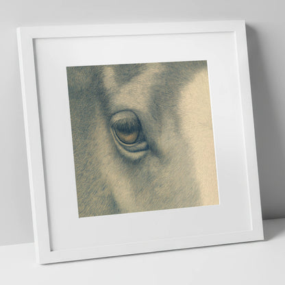 The Gentle Eye horse portrait art print in white frame