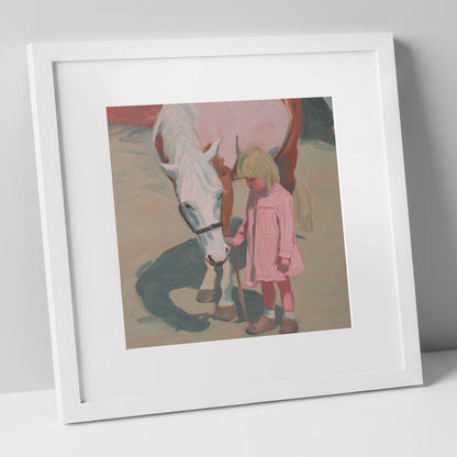 A Quiet Understanding horse & rider art print in white frame