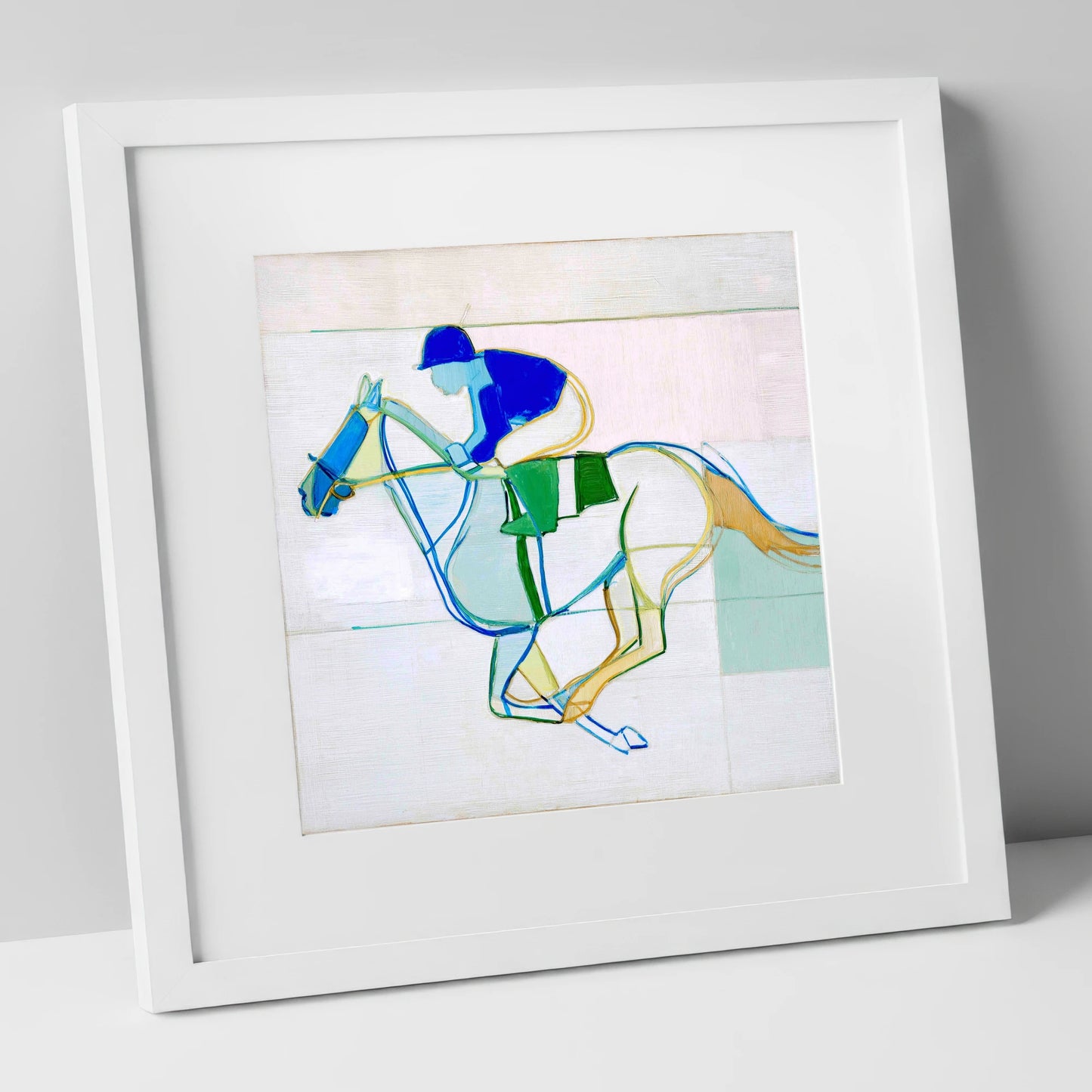 Abstract Racing Rhythm racing horse art print in white frame