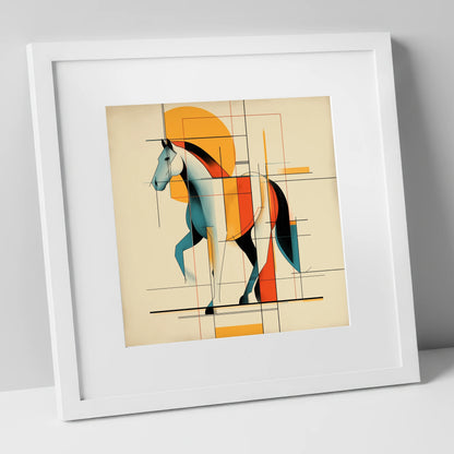 Geometric Equine Rhythm horse portrait art print in white frame
