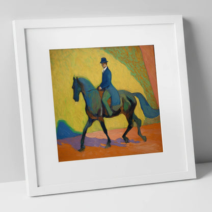 Vibrant Dressage Rhythm dressage horse art print in white frame
