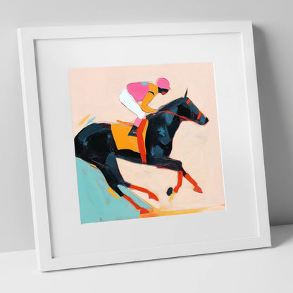 Vivid Racing Spirit racing horse art print in white frame