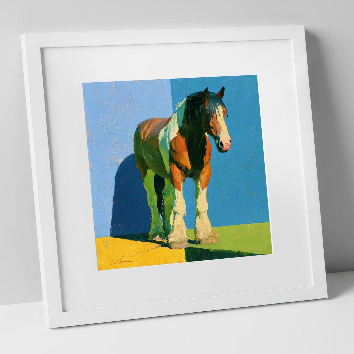 Heavy Horse in Bright Sunlight horse breed art print in white frame