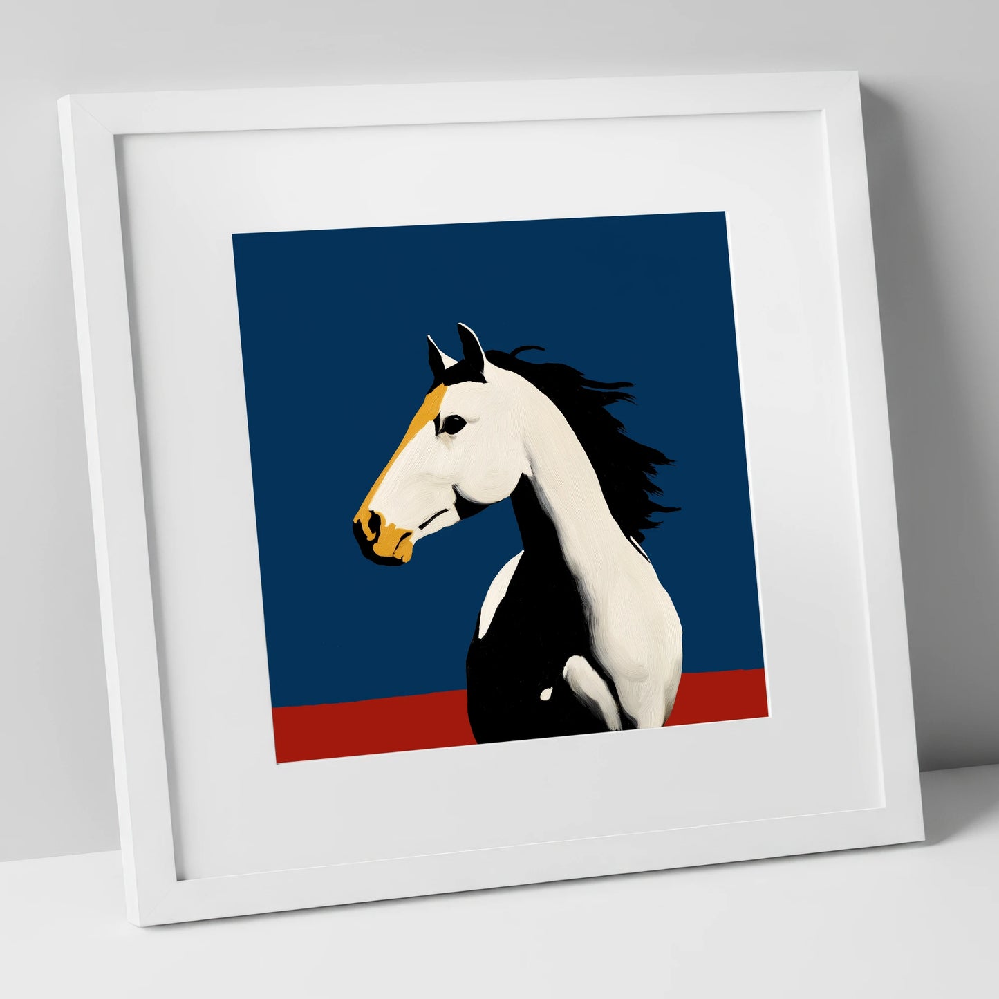 Vibrant Graphic Profile horse portrait art print in white frame