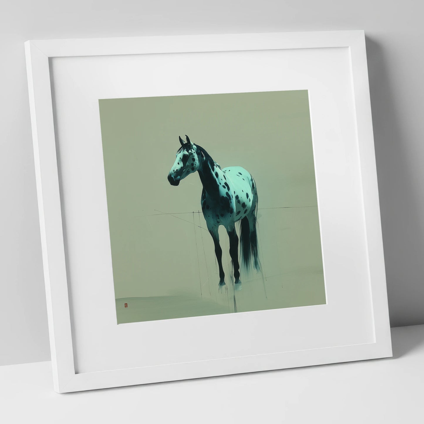The Teal Appaloosa horse breed art print in white frame