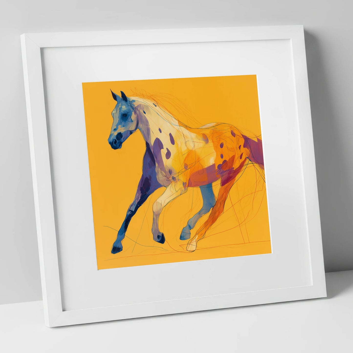 Painted Strides horse breed art print in white frame