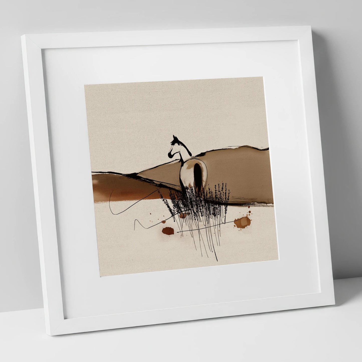 Sepia Ridge Observer horse landscape art print in white frame