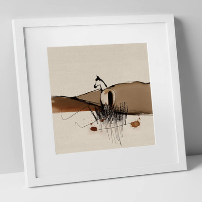 Sepia Ridge Observer horse landscape art print in white frame
