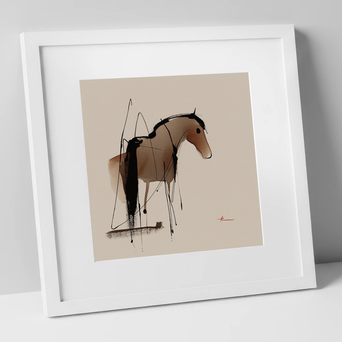 Essence in Ink horse portrait art print in white frame