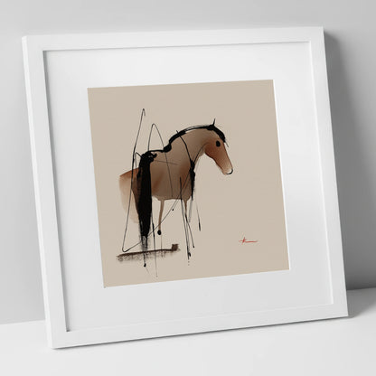 Essence in Ink horse portrait art print in white frame
