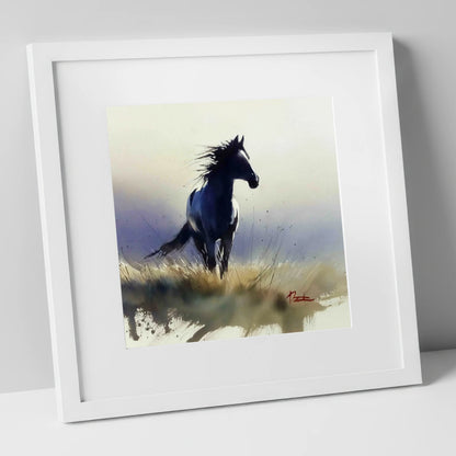 Into the Wind wild horses art print in white frame