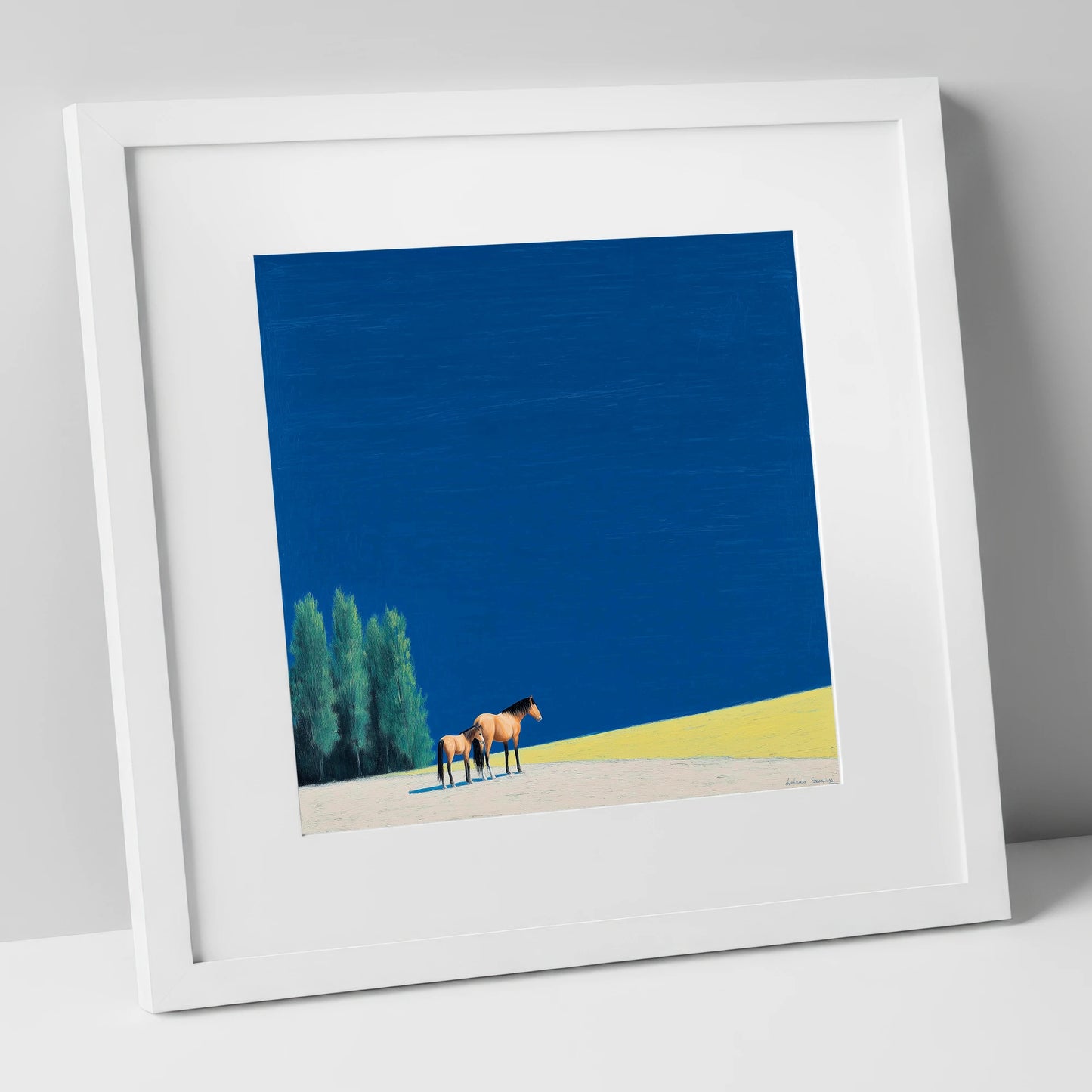 Under an Azure Sky horse landscape art print in white frame