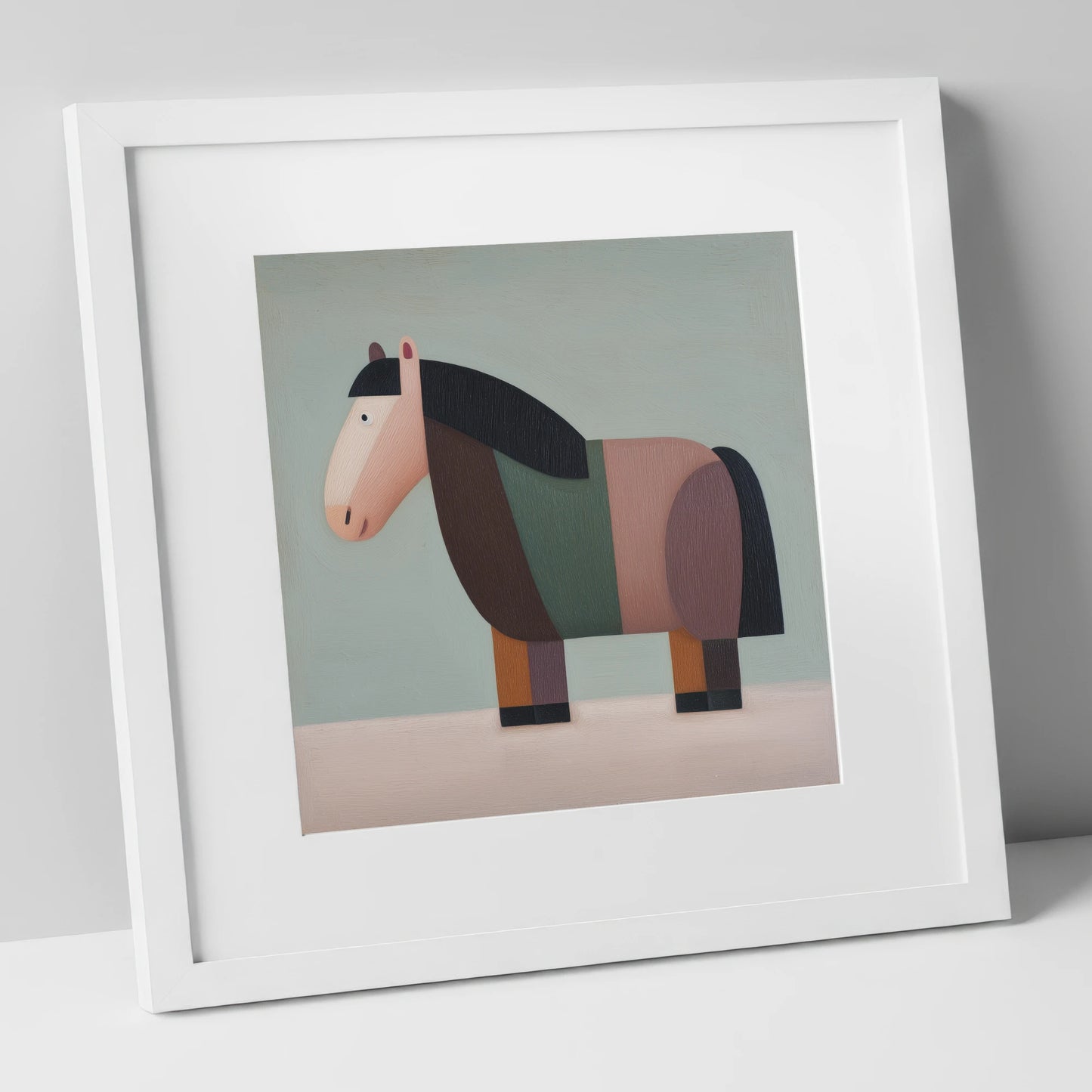The Geometric Cob horse breed art print in white frame