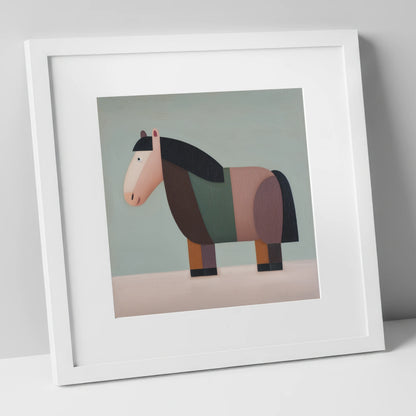 The Geometric Cob horse breed art print in white frame