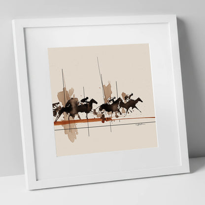 Surge to the Wire racing horse art print in white frame