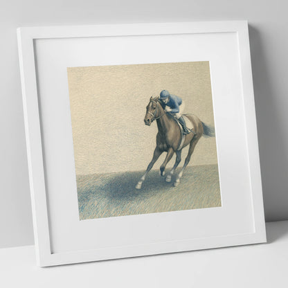 Power In The Pace racing horse art print in white frame