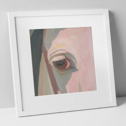 A Gentle Gaze horse portrait art print in white frame