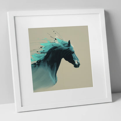 Teal Tempest horse breed art print in white frame