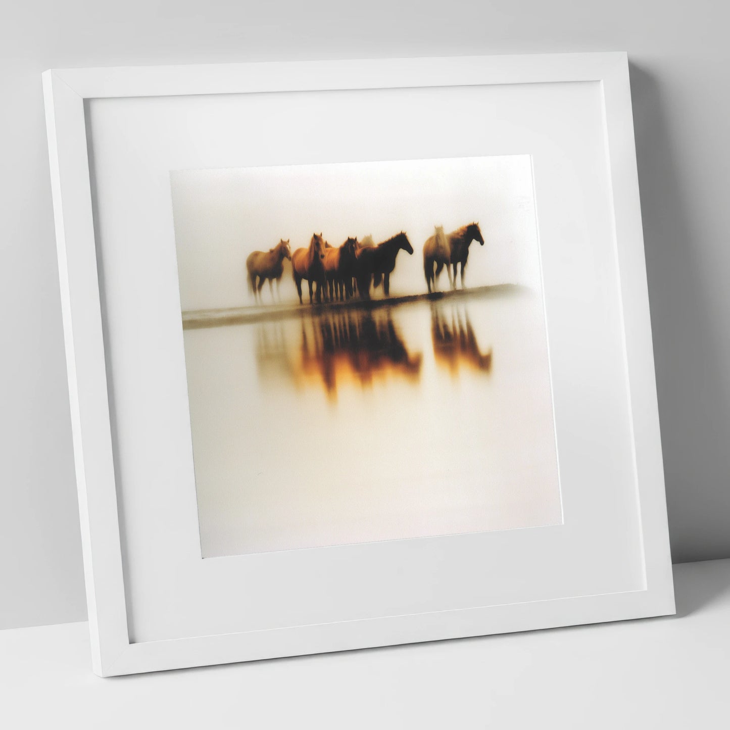 Mirage of the Herd wild horses art print in white frame