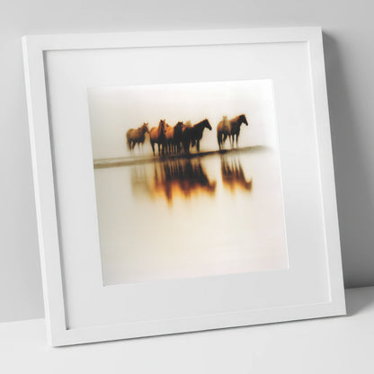 Mirage of the Herd wild horses art print in white frame