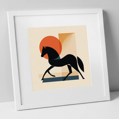 Mid-Century Equine Silhouette horse portrait art print in white frame