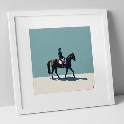 Serene Winter Dressage dressage horse art print in white frame