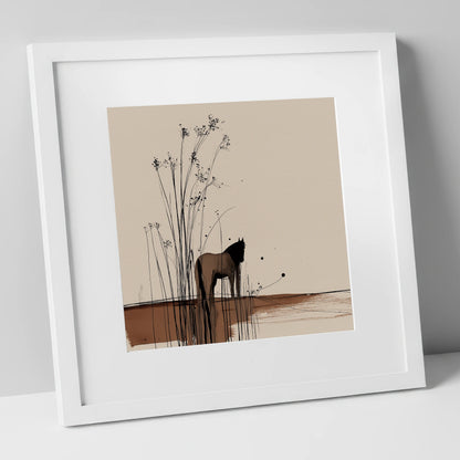 Whispers in the Reeds horse landscape art print in white frame