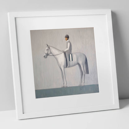 Serenity Before the Start racing horse art print in white frame