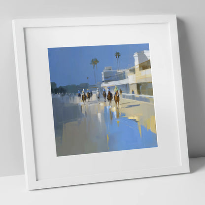 Race Day Reflections racing horse art print in white frame