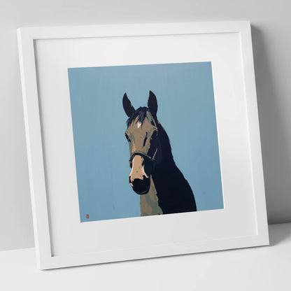 Cerulean Shadow Portrait horse portrait art print in white frame