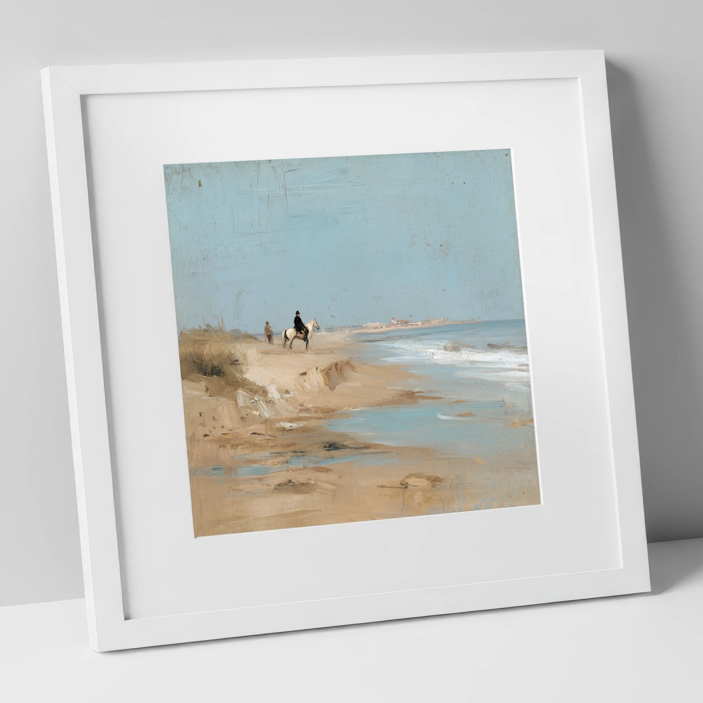 Coastal Solitude horse landscape art print in white frame
