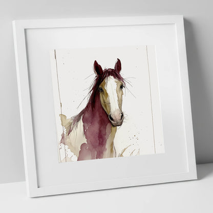 Plum Wash Equine Portrait horse portrait art print in white frame