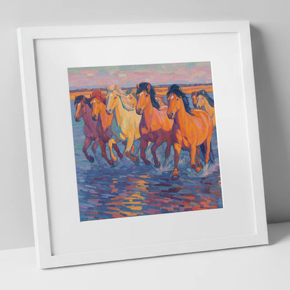 The Painted Tide horse landscape art print in white frame