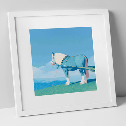 Steadfast Horizon working horse art print in white frame