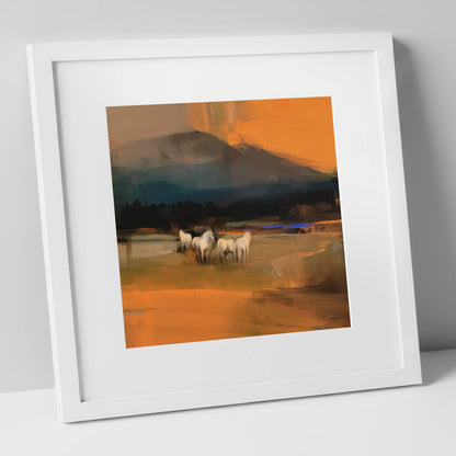 Amber Valley Greys wild horses art print in white frame