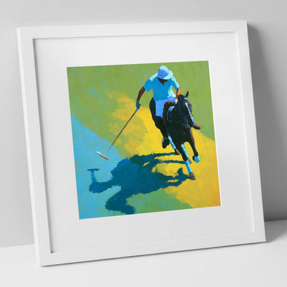 Shadows of the Chukka polo horse art print in white frame